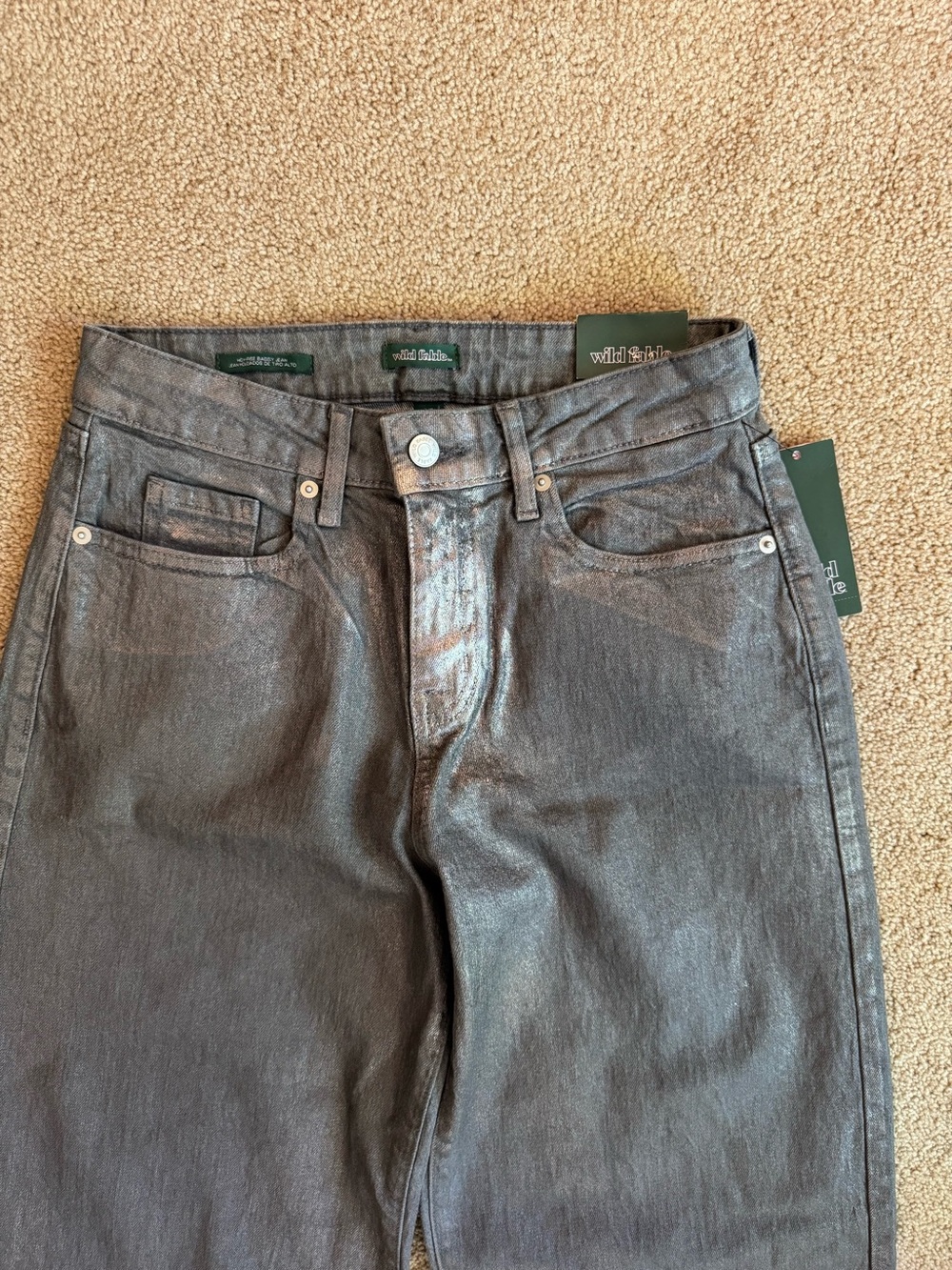 NWT wild fable women’s Metallic Charcoal Straight Jeans High Rise Baggy